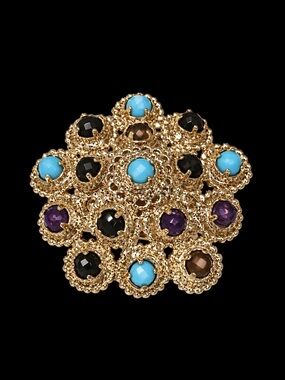 Kendra Scott Marxis Ring in Turquoise, London Blue, Black & Amethyst Glass, Sz 8